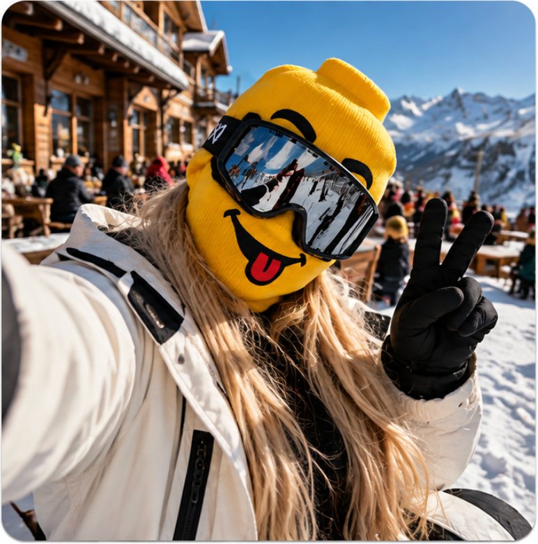 Customer wearing the FacePlant Brick ski mask on the mountain