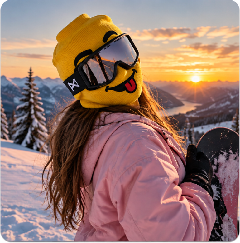 Customer wearing the FacePlant Brick ski mask in fresh snow