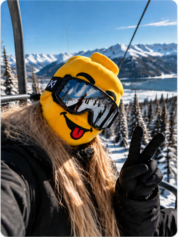FacePlant Brick ski mask styled with goggles