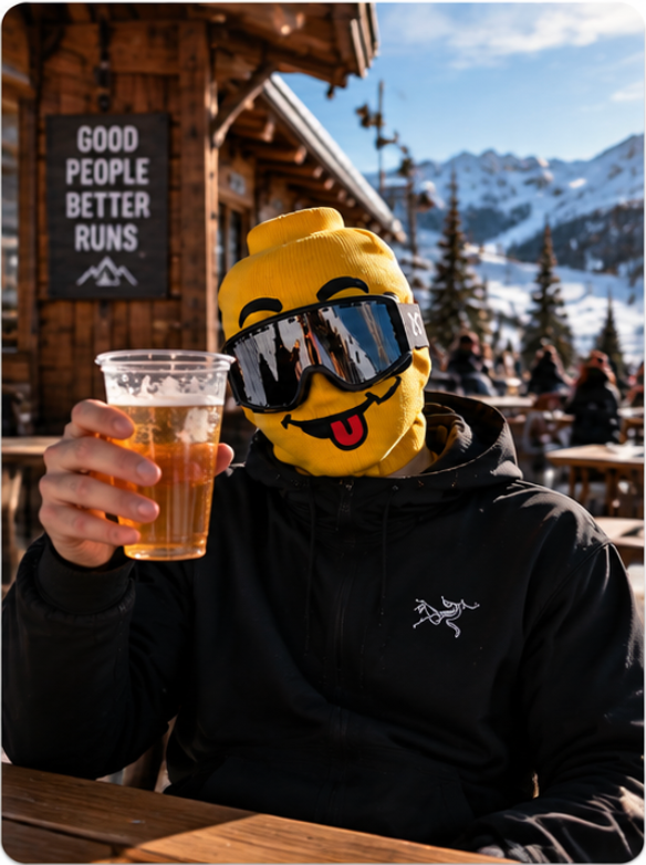 FacePlant Brick ski mask worn on the slopes